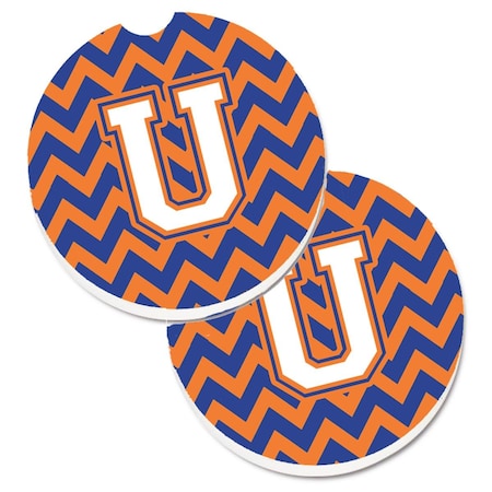 Letter U Chevron Blue And Orange No.3 Set Of 2 Cup Holder Car Coaster